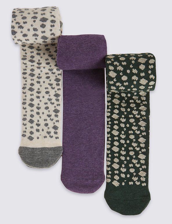 3 Pairs of Freshfeet™ Cotton Rich Assorted Tights (2-14 Years) Image 1 of 1