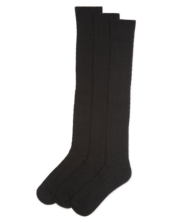 3 Pairs of Freshfeet™ Cotton Rich Cable Knit Knee High Socks with Silver Technology (5-14 Years) Image 1 of 1