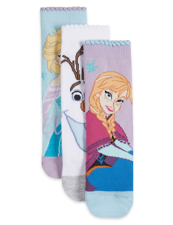 3 Pairs of Freshfeet™ Cotton Rich Disney Frozen Socks  (1-7 Years) Image 1 of 1
