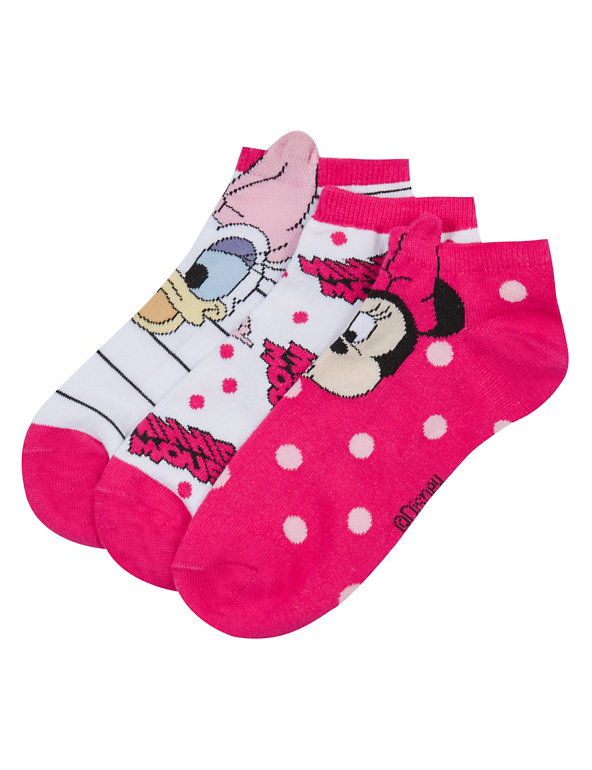 3 Pairs of Freshfeet™ Cotton Rich Minnie & Daisy Duck Socks (1-11 Years) Image 1 of 1