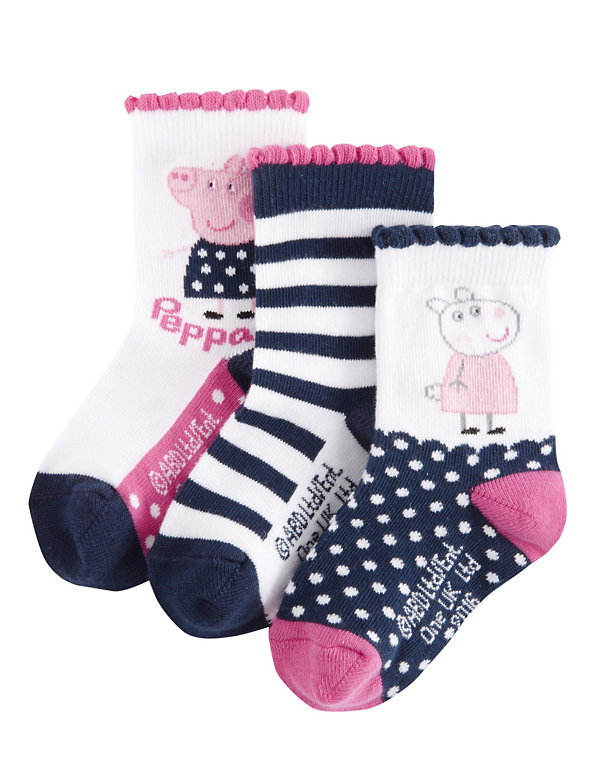 3 Pairs of Freshfeet™ Cotton Rich Peppa Pig™ Socks with Silver Technology (1-7 Years) Image 1 of 2