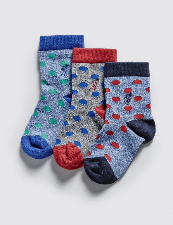 3 Pairs of Freshfeet™ Cotton Rich Spotted Socks with Silver Technology (1-7 Years) Image 1 of 1