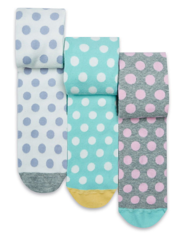 3 Pairs of Freshfeet™ Cotton Rich Spotted Tights (2-8 Years) Image 1 of 1