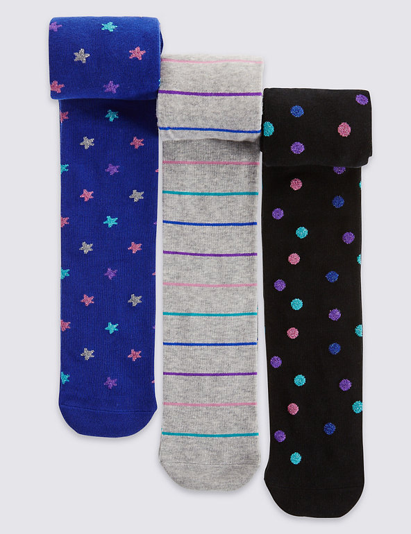 3 Pairs of Freshfeet™ Cotton Rich Tights (1-14 Years) Image 1 of 1