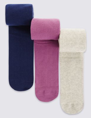 3 Pairs of Freshfeet™ Cotton Rich Tights (2-14 Years) Image 1 of 1
