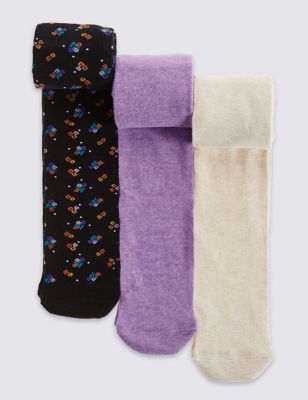 3 Pairs of Freshfeet™ Floral Tights (2-14 Years) Image 1 of 1