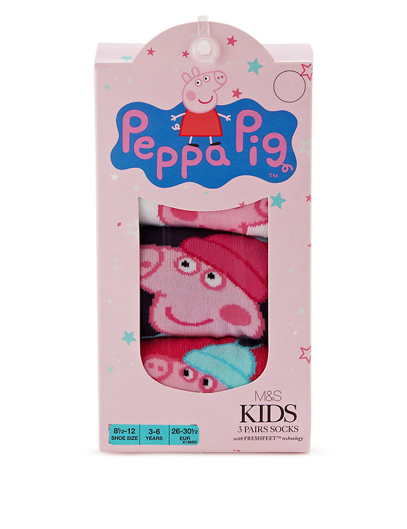 3 Pairs of Freshfeet™ Peppa Pig™ Socks with Silver Technology (1-7 Years) Image 1 of 2