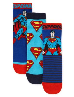 3 Pairs of Freshfeet™ Superman™ Socks with Silver Technology (5-14 Years) Image 1 of 1
