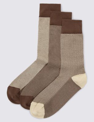 3 Pairs of Luxury Egyptian Cotton Design Socks | M&S Collection Luxury ...