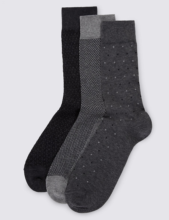 3 Pairs of Luxury Egyptian Cotton Design Socks Image 1 of 1