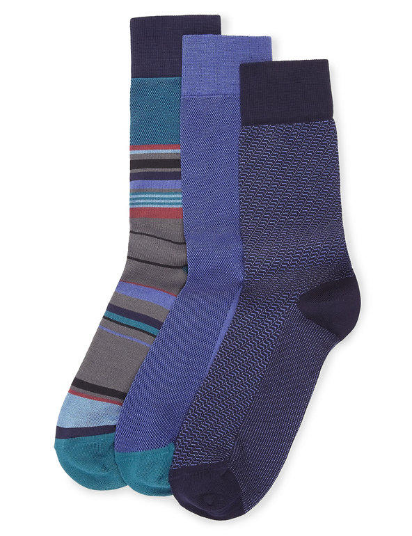 3 Pairs of Luxury Mercerised Cotton Design Socks Image 1 of 1