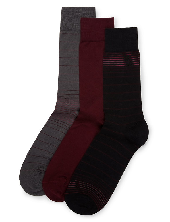 3 Pairs of Luxury Mercerised Cotton Design Socks Image 1 of 1
