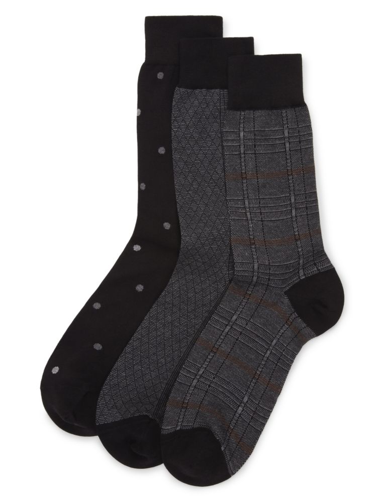 3 Pairs of Luxury Mercerised Cotton Design Socks 1 of 1
