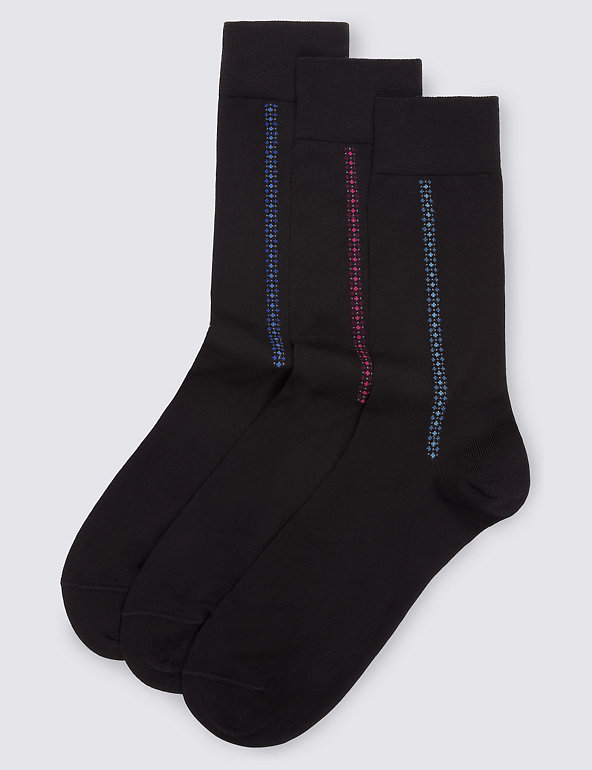 3 Pairs of Mercerised Cotton Design Socks Image 1 of 1