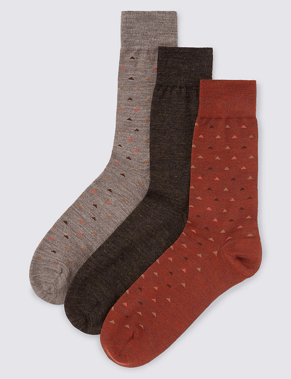 3 Pairs of Merino Wool Blend Assorted Socks Image 1 of 1