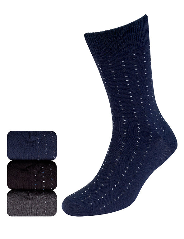 3 Pairs of Merino Wool Blend Dash Print Socks Image 1 of 1