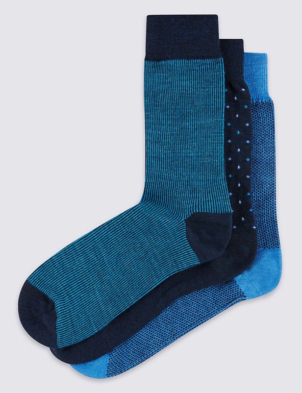 3 Pairs of Merino Wool Blend Socks Image 1 of 1