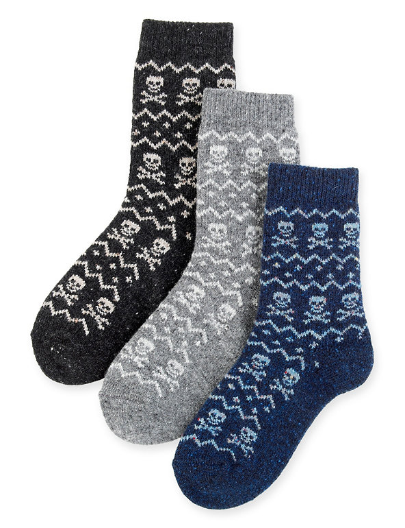 3 Pairs of Wool Blend Thermal Skull Socks Image 1 of 1