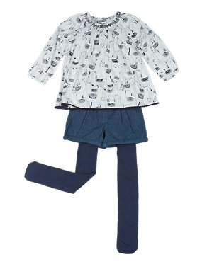 3 Piece Abstract Print Top, Shorts & Tights Outfit (1-7 Years) Image 2 of 5