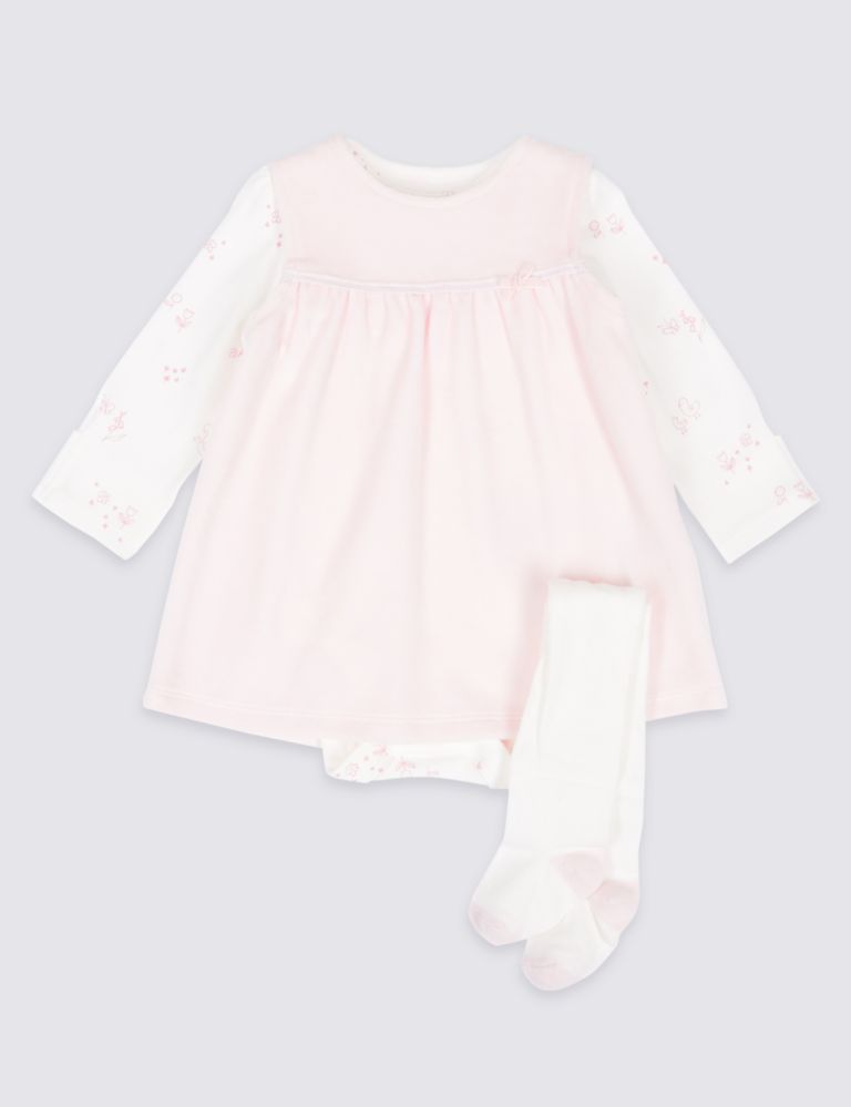 3 Piece Baby Dress & Bodysuit with Tights 1 of 9