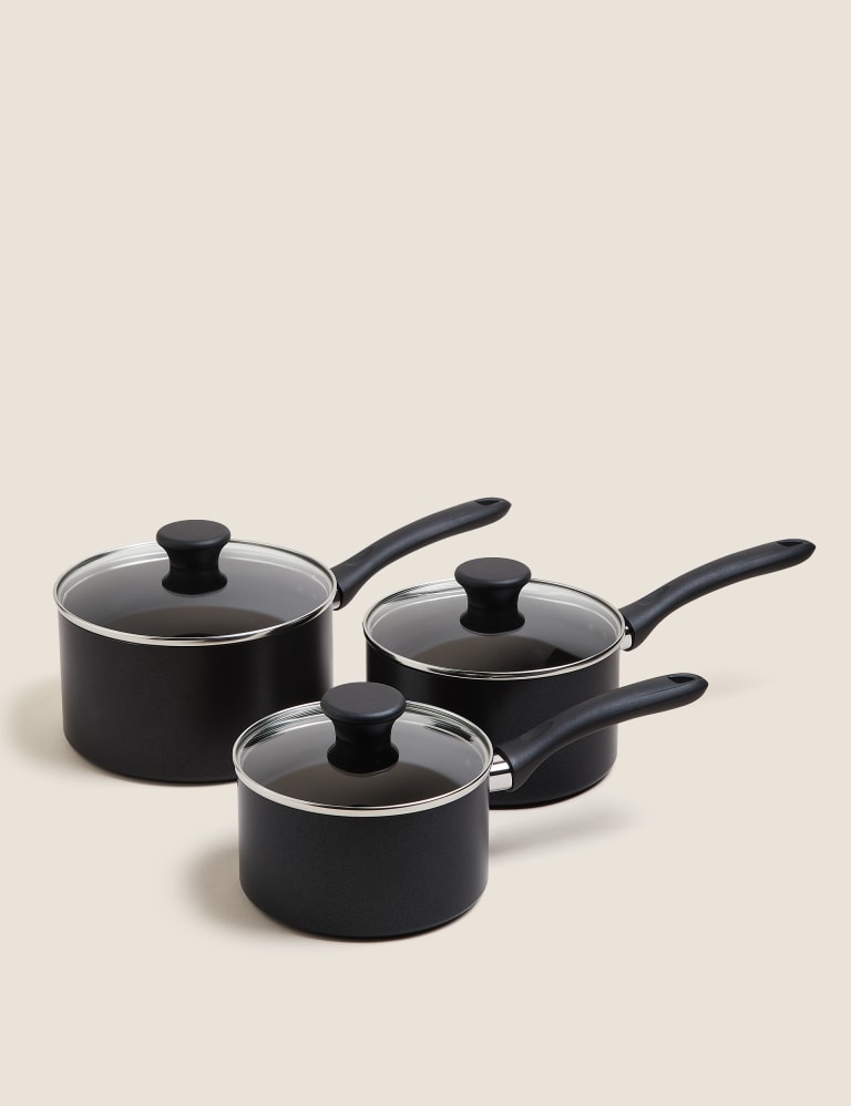 3 Piece Black Aluminium Non Stick Pan Set M S Collection M S