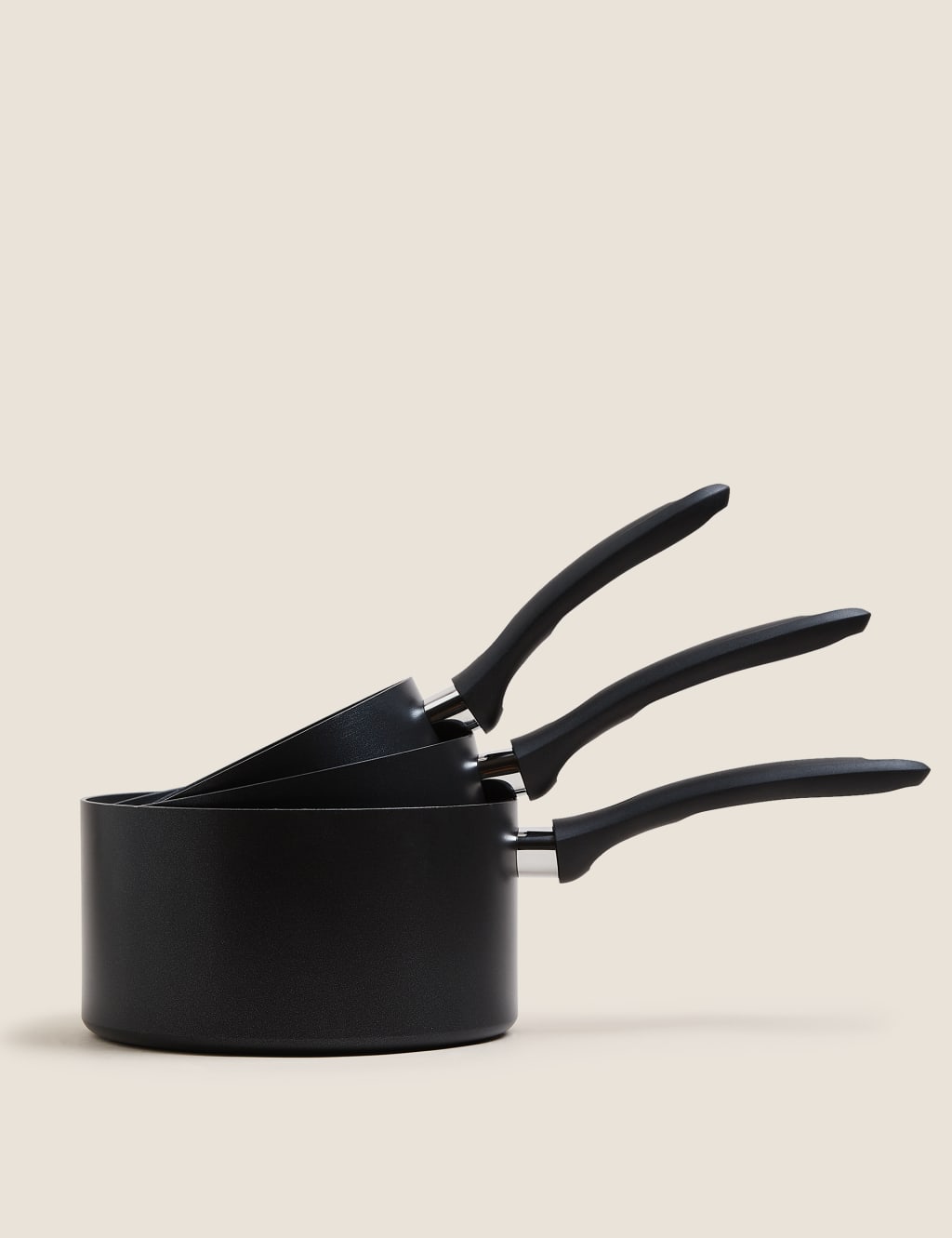 3 Piece Black Aluminium Non Stick Pan Set M&S Collection M&S