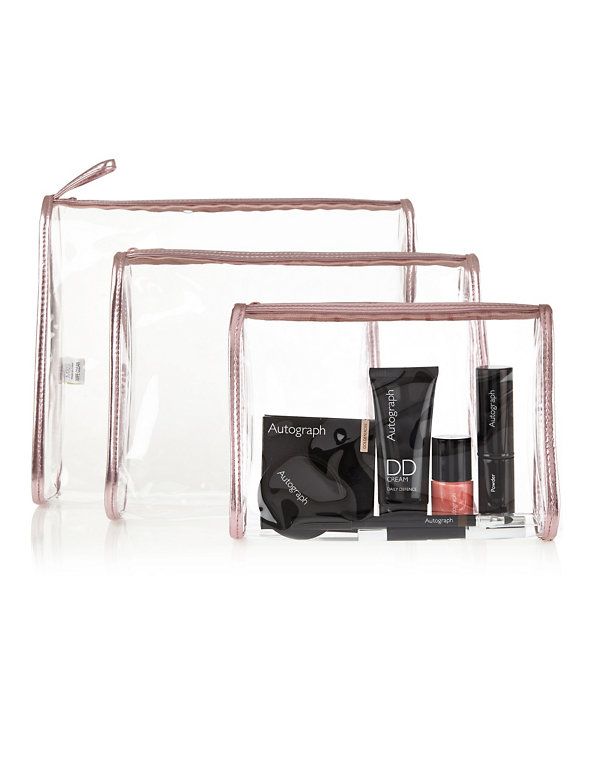 3 Piece Clear Cosmetic Bag Set Image 1 of 2