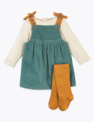 3 Piece Cord Pinafore Dress | M\u0026S