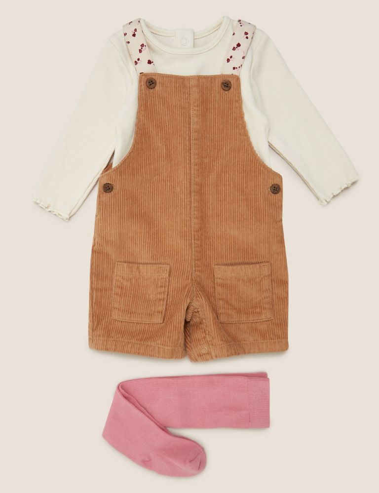 3 Piece Cotton Cord Dungarees Outfit (0-3 Yrs) 1 of 7