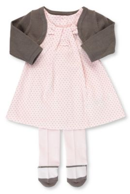 3 Piece Cotton Rich Cardigan, Dress & Tights Outfit Image 1 of 1
