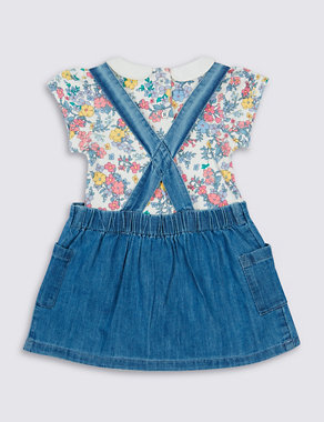 3 Piece Cotton Rich Denim Pinafore, Bodysuit & Tights Outfits Image 2 of 6