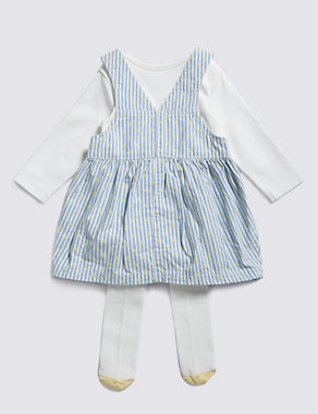 3 Piece Cotton Rich Pinafore, Bodysuit & Tights Outfit Image 2 of 5