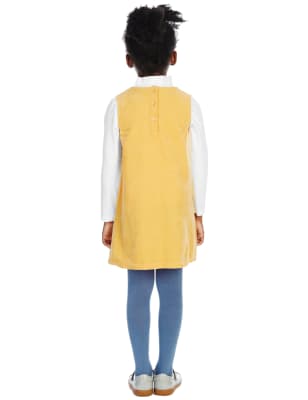 3 Piece Cotton Rich Pinafore Dress, T-Shirt & Tights Outfit (1- 7 Years) Image 3 of 3