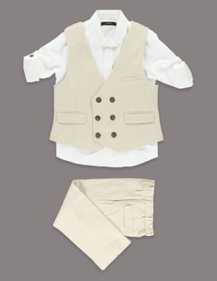 3 Piece Linen Blend Waistcoat Outfit (1-7 Years) Image 2 of 6