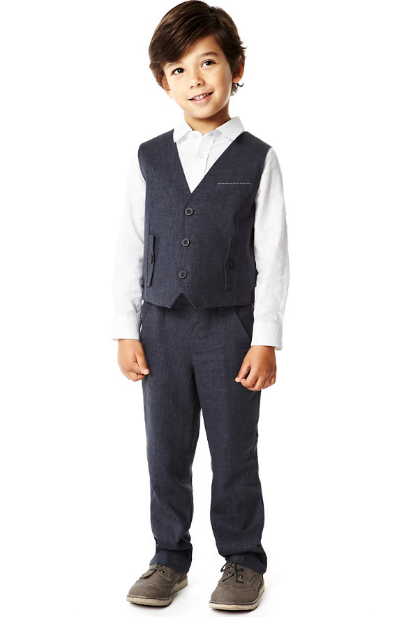 3 Piece Linen Blend Waistcoat Outfit Image 1 of 1