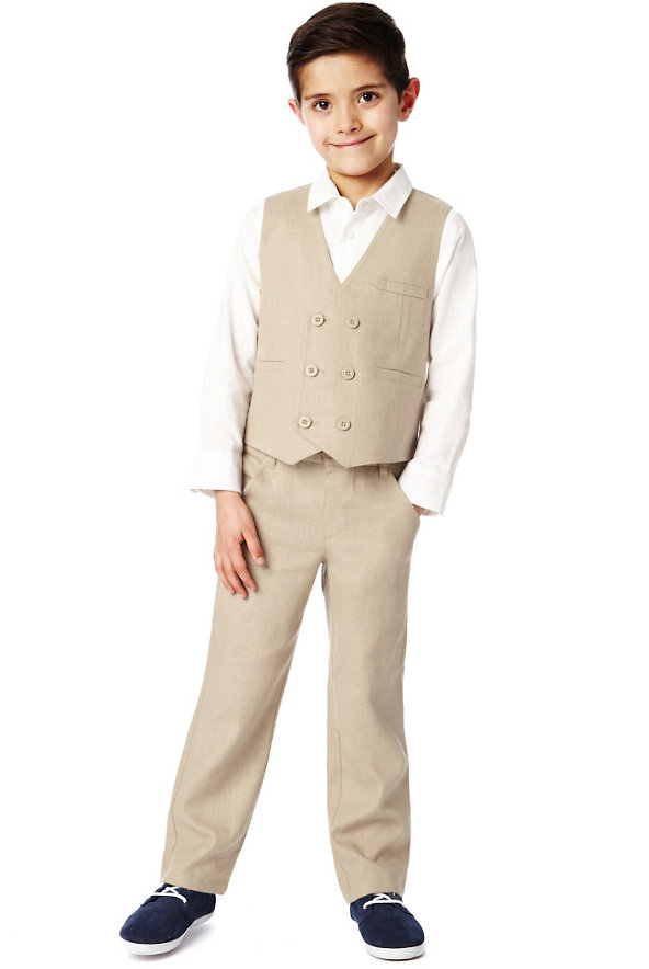 3 Piece Linen Blend Waistcoat Outfit Image 1 of 1