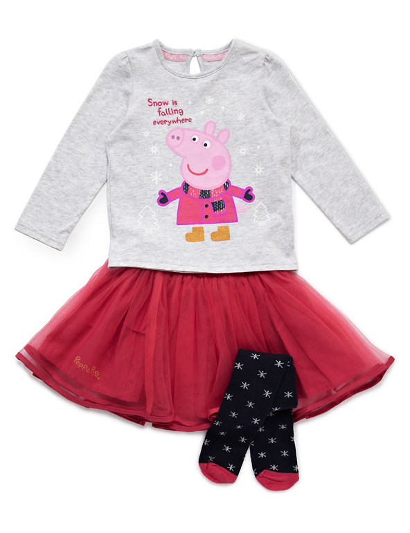 3 Piece Peppa Pig™ Top, Skirt & Tights Outfit with StayNEW™ (1-7 Years) Image 1 of 2