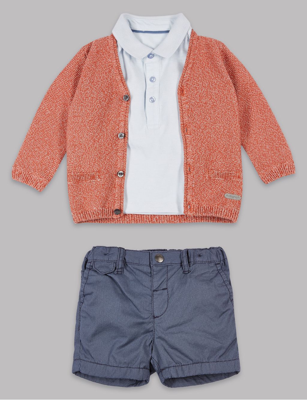 3 Piece Pure Cotton Cardigan & Polo T-Shirt with Shorts Outfit 3 of 6