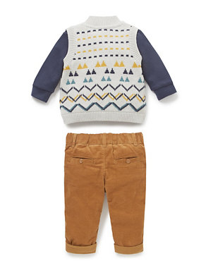 3 Piece Pure Cotton Cardigan, T-Shirt & Trousers Outfit Image 2 of 5