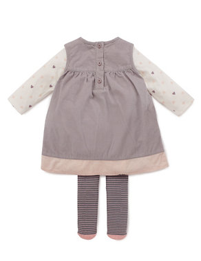 3 Piece Pure Cotton Corduroy Pinafore, Bodysuit & Tights Outfit Image 2 of 4