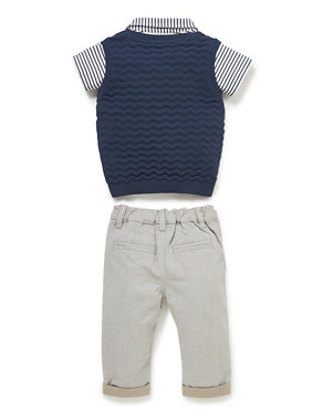 3 Piece Pure Cotton Polo Shirt, Trousers & Tank Top Image 2 of 4