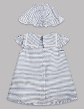 3 Piece Pure Cotton Striped Dress with Knickers & Hat Image 2 of 5