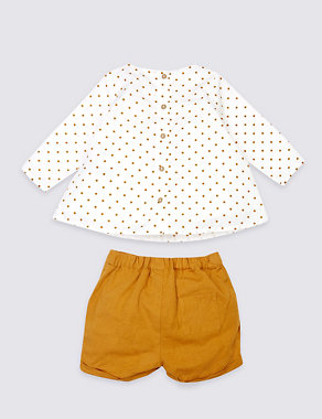 3 Piece Pure Cotton Top, Shorts & Tights Outfit Image 2 of 6