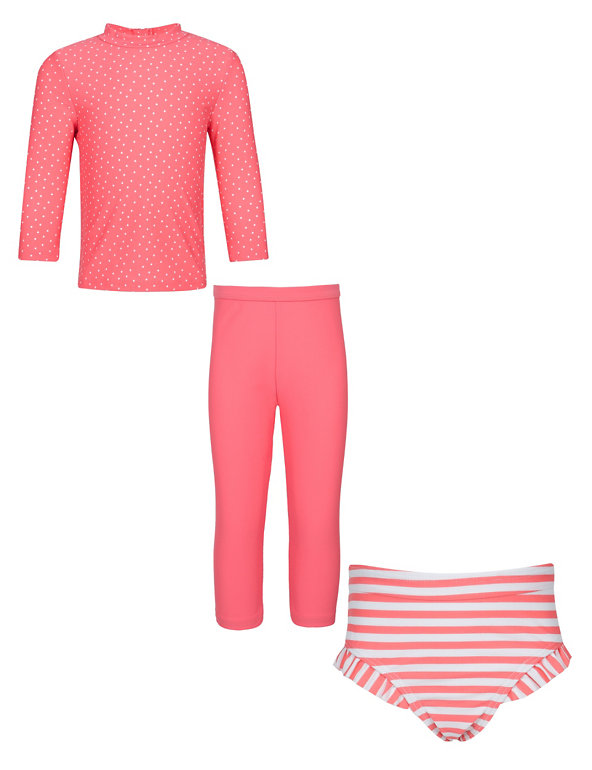 3 Piece Safe in the Sun Spotted & Striped Swimwear Set with Chlorine Resistant (1-7 Years) Image 1 of 2