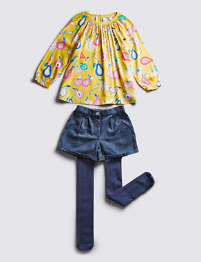 3 Piece Top, Shorts & Tights Outfit (1-7 Years) Image 2 of 4