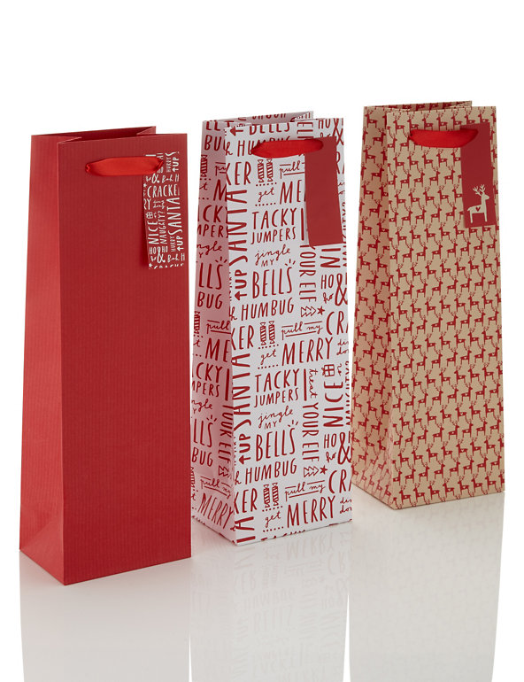 3 Red Christmas Bottle Bags Image 1 of 2