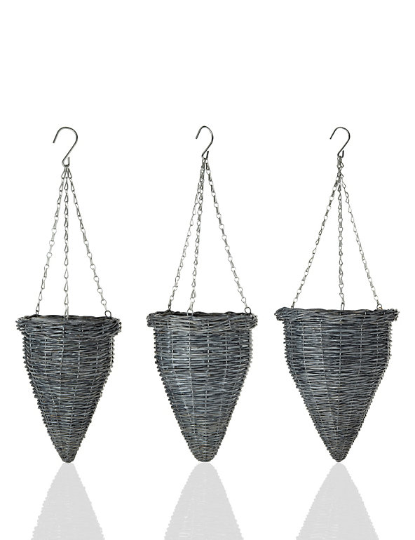 3 Wicker Hanging Cone Planters Image 1 of 2