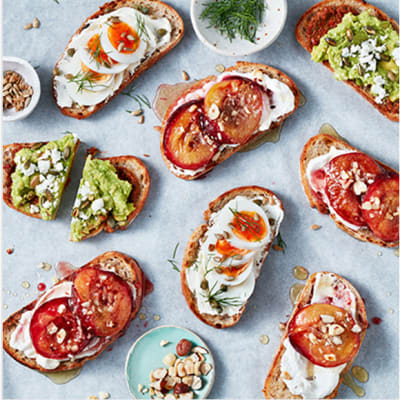 Slices of sourdough with assorted toppings
