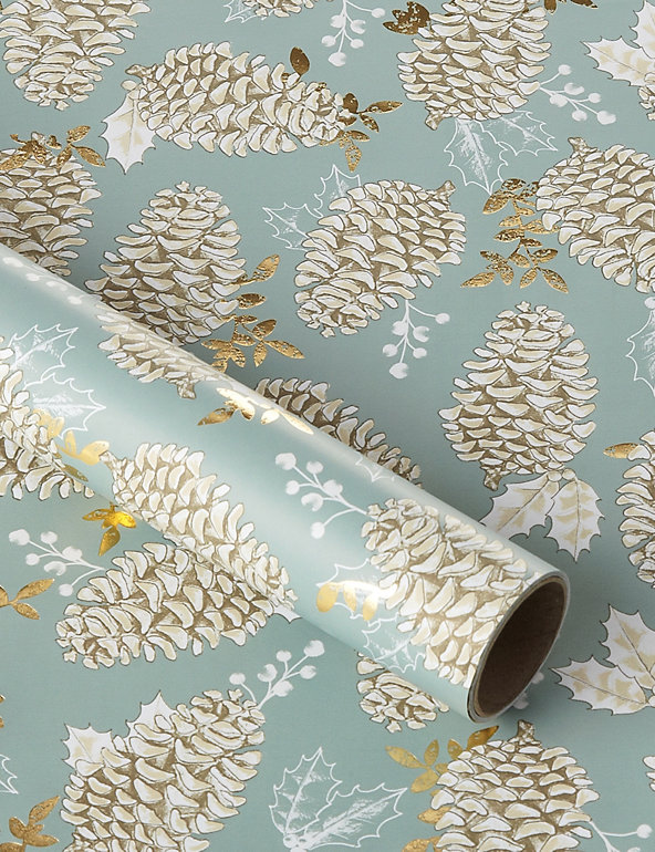 3m Festive Pine Cones Roll Wrapping Paper Image 1 of 2