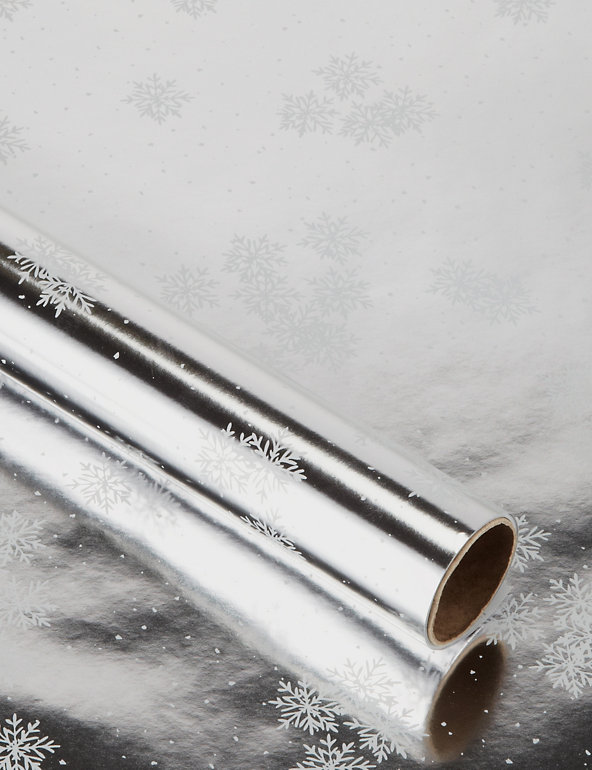 3m Silver Foil Snowflake Roll Wrapping Paper Image 1 of 2